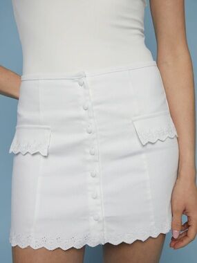 Sophie The Label White Eyelet Embroidered Button Front Mini Skirt Scalloped Trim